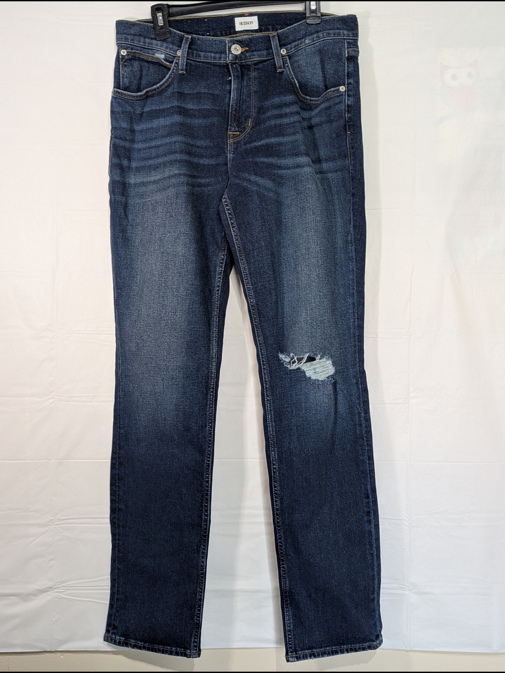 Hudson Blake Slim Straight Men’s Jeans Size 34x33.5 Dark Wash Distressed Premium